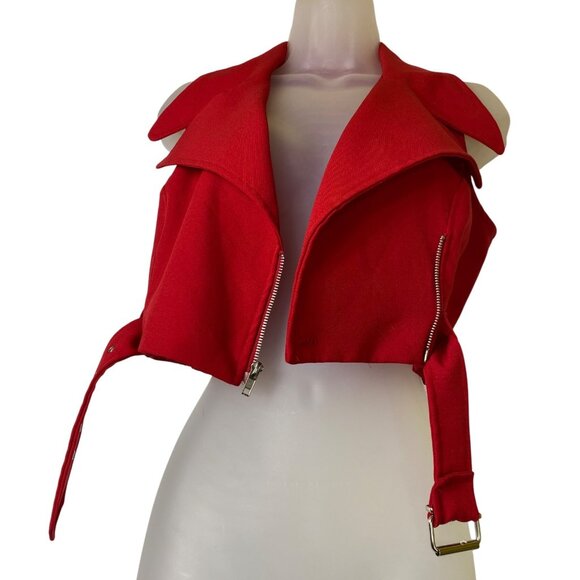 Red Sleeveless Belted Cropped Moto Vest Biker Small Y2K Punk Rock Sexy Jacket - Picture 1 of 4